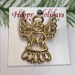🍭 Christmas angel brooch, gold tone